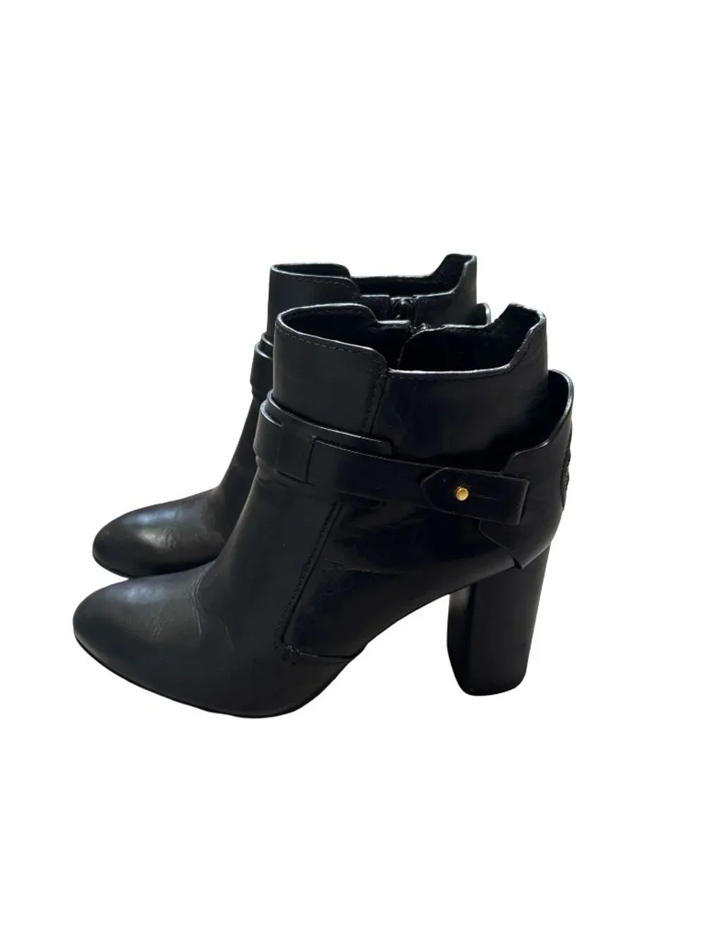 Tory Burch Colton Black Leather Ankle Booties Block Heel Size 7